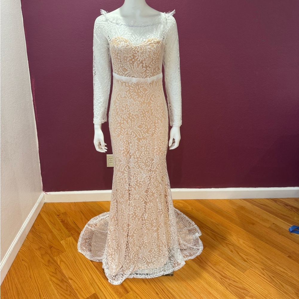 Missord Sheer Yoke Lace Mermaid White Dress